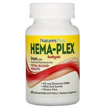 Nature's Plus, Hema-Plex, Хема плекс, залізо, 60 капсул швидкої дії 4059 фото