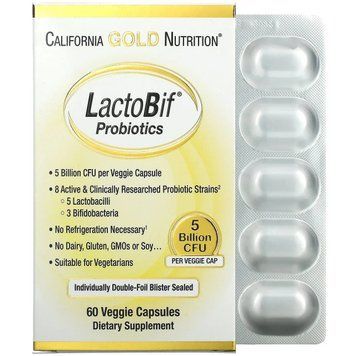 California Gold Nutrition, LactoBif, пробіотики, 5 млрд КУО, 60 вегетаріанських капсул 2916 фото