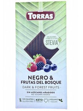 Шоколад чорний без цукру с лісними ягодами Torras stevia 125 г 2550 фото