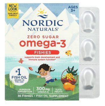Nordic Naturals, Omega-3 Fishies, без цукру, для дітей віком від 3 років, тутті-фрутті, 300 мг, 36 таблеток у формі рибок 6140 фото
