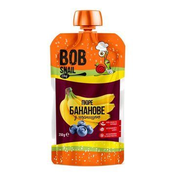 Пюре фруктовое без сахара банан - черника, Bob Snail 250 г 2787 фото
