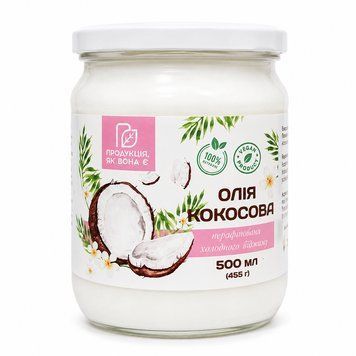 Масло кокосовое нерафинированное первого холодного отжима 500 мл 1279 фото