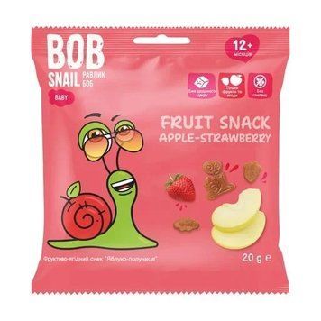 Натуральные снеки для детей яблоко - клубника Bob Snail 40 г 4244 фото