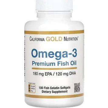 California Gold Nutrition, омега-3 риб'ячий жир преміальної якості, 100 рибно-желатинових капсул 2388-1 фото