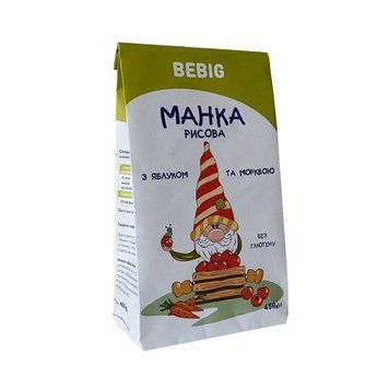 Манка без глютену рисова з яблуком і морквою, TM Bebig 450 г 1610 фото