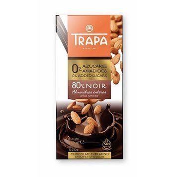 Шоколад чорний без цукру та глютену з мигдалем 80% какао Trapa 175 г 2466 фото