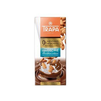 Шоколад без сахара TRAPA 0% молочный с цельным миндалем 175 г 1304 фото