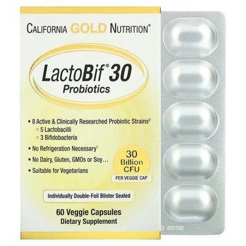 California Gold Nutrition, LactoBif, пробіотики, 30 млрд КУО, 60 вегетаріанських капсул 4207 фото