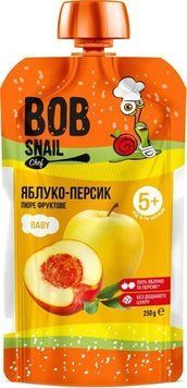 Пюре фруктовое без сахара яблоко-персик для детей от 5 месяцев, Bob Snail 250 г 2744 фото