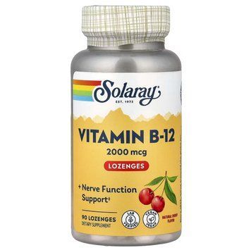 Solaray, Vitamin B-12, Natural Cherry Flavor, 2,000 mcg, 90 пастилок 7055 фото